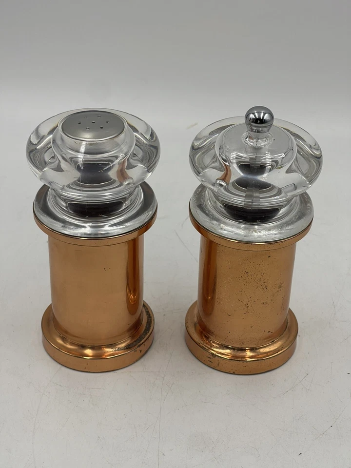 Vintage 1990's Acrylic & Copper Plated Pepper Mill Grinder with Salt Shaker Set - Image 2 of 4