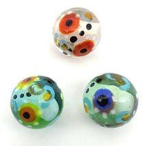 NEW for 2022 16mm "Pollination" Handmade Art Glass Marbles Pk of 3 Colors 5/8"