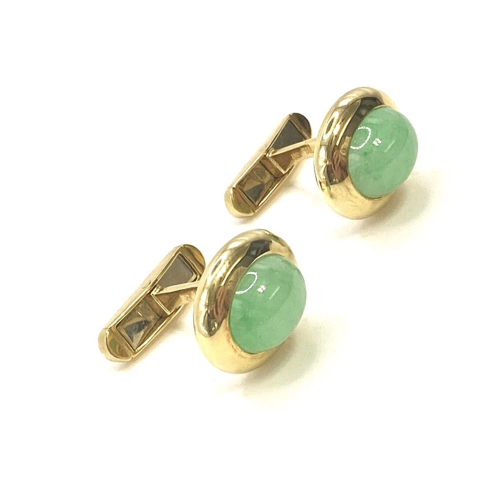 Gemelos de plata de ley 925 de jade verde natural corte ovalado de 10x8 para hombre Foto 3 de 4