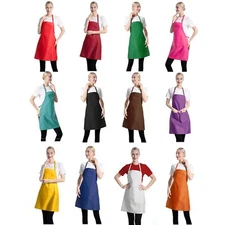 Total 12 PCS Plain Color Bib Apron Adult with 2 Front Pocket Mixed Colour