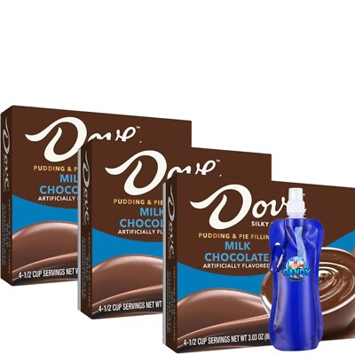 DOVE Pudding 3.03 oz Box (3-Pack) w/ Collapsible Bottle (Milk Chocolate)