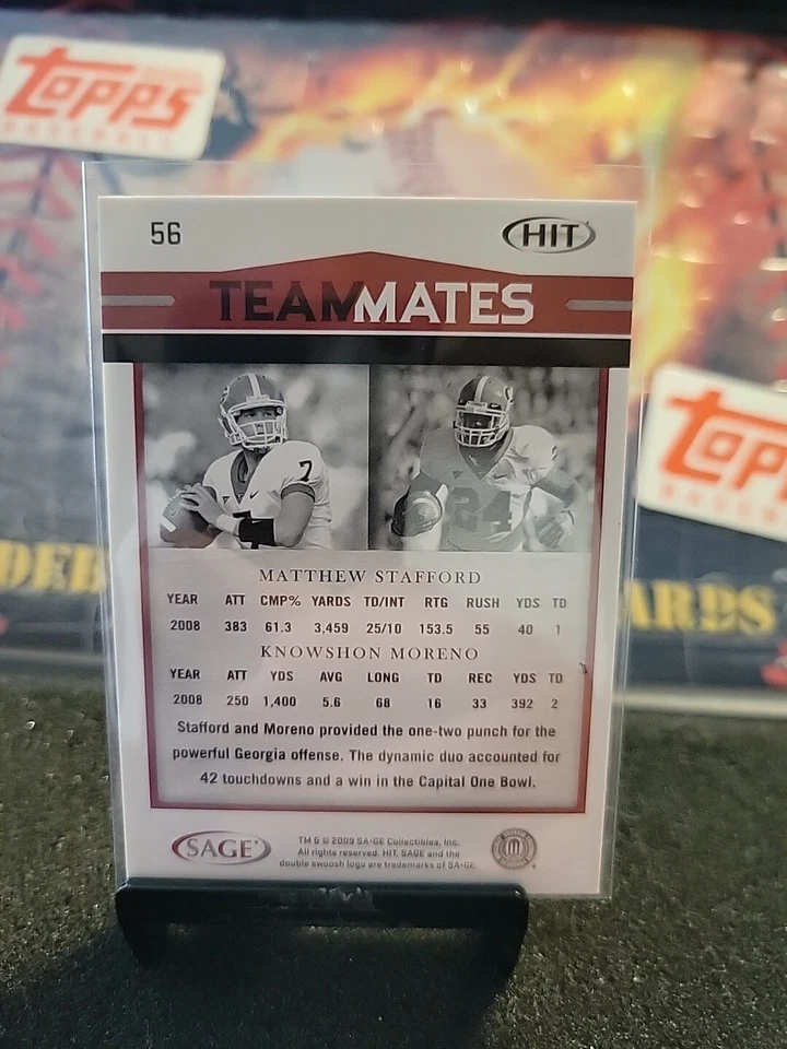 2009 Sage Hit #56 Matthew Stafford Knowshon Moreno Teammates Rookie RC Georgia - Image 2 of 2