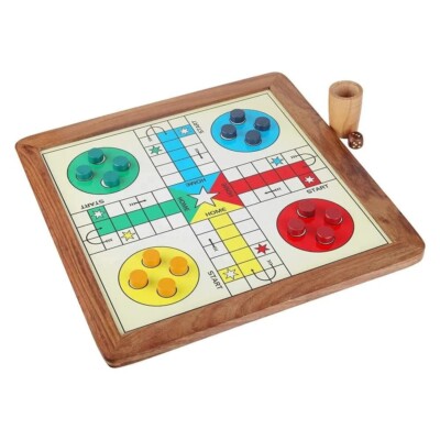 Handmade Classic Wooden 2 in 1 Ludo Magnetic Snakes nd Ladders Travel Board Game