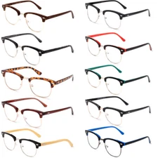 80's Vintage Reading Glasses Quality Classic Horned Rim Half Frame Clear Lens 