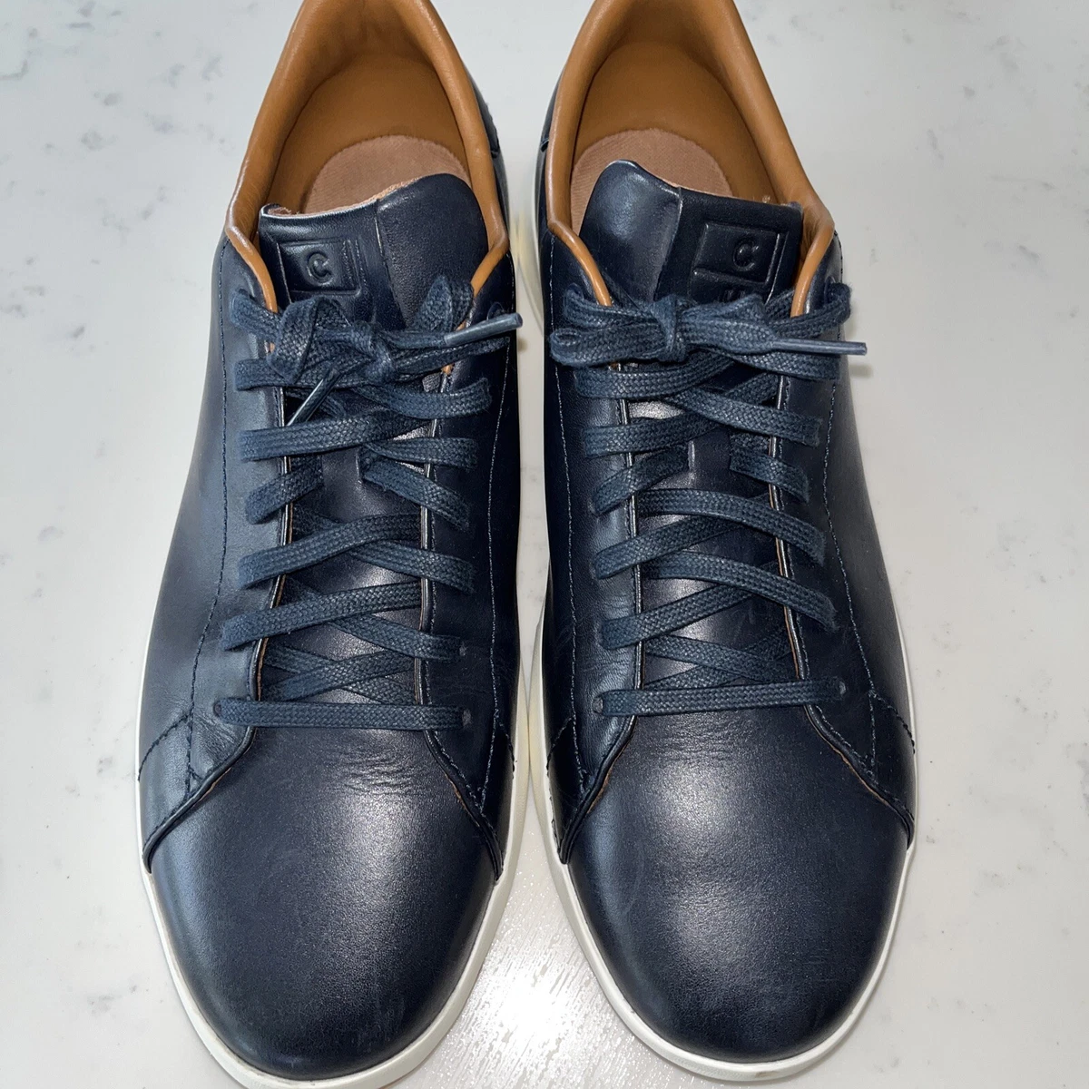 Navy leather tennis shoes sale