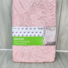 NIP Easter Rectangular Tablecloth 60 X 84 in Pink Lace Kitchen Dining Seats 6-8