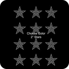 Sheet of 12 Stars 2" Inches Rhinestone Transfer Hotfix Bling Iron On