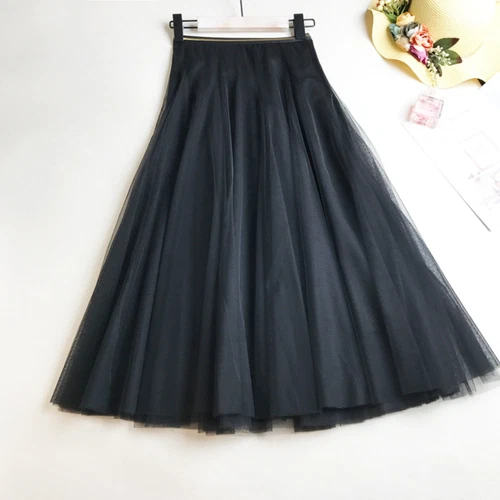 Women Casual Mesh Lace Tutu Skirts Midi Tulle A-line Slim Elastic Swing - Picture 5 of 15