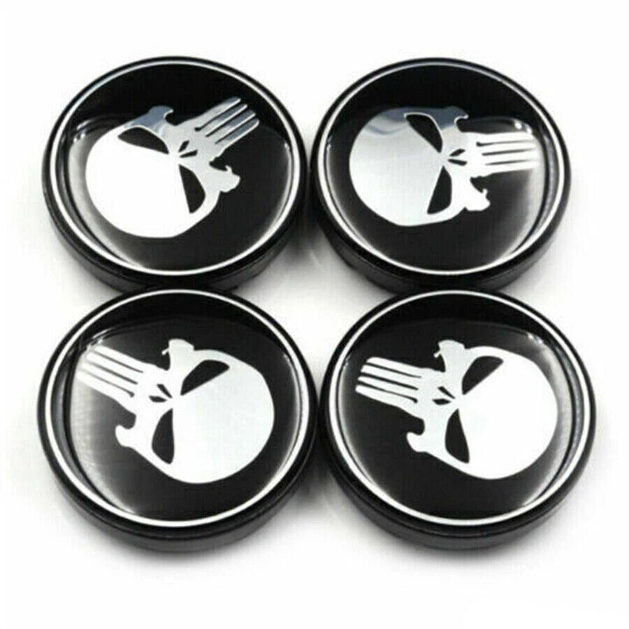 4x 60mm 2.36 Inch Silver Skull Wheel Centre Alloy Hub Center Caps - Image 2 of 4