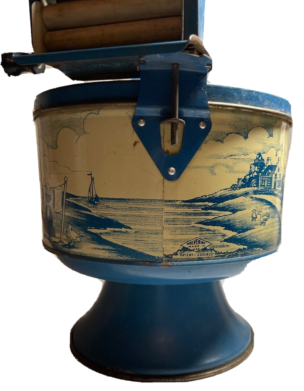 Antique Working Child's Toy Wringer Washing Machine Dutch Blue