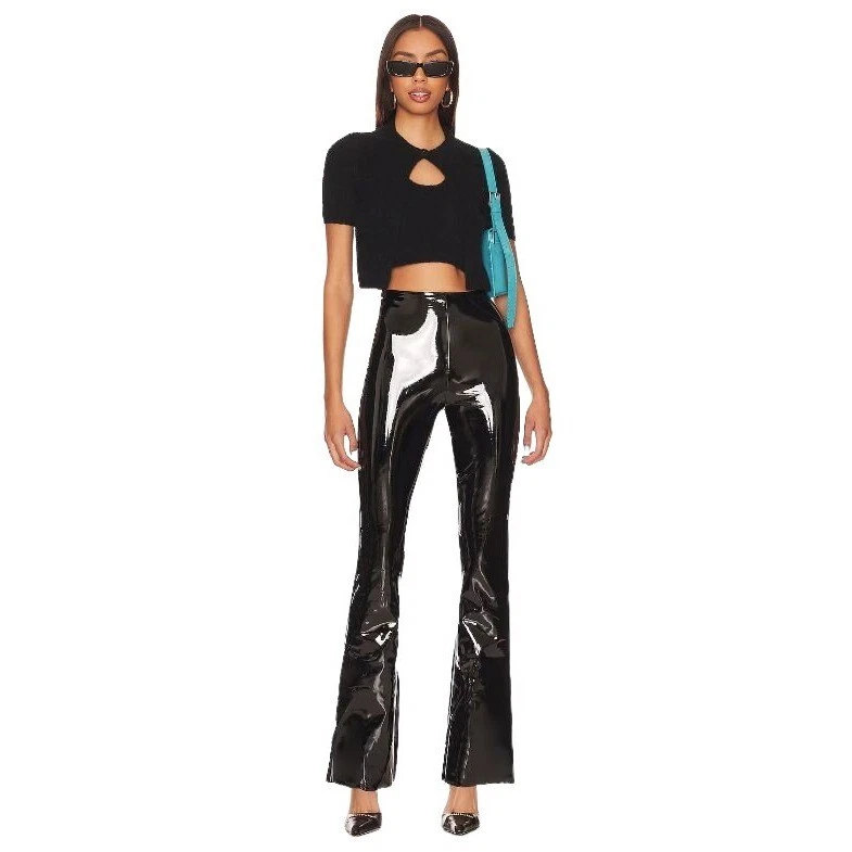 Good American Vinyl Effect Flared Leggings in Black001 3 Large New Womens  Pants