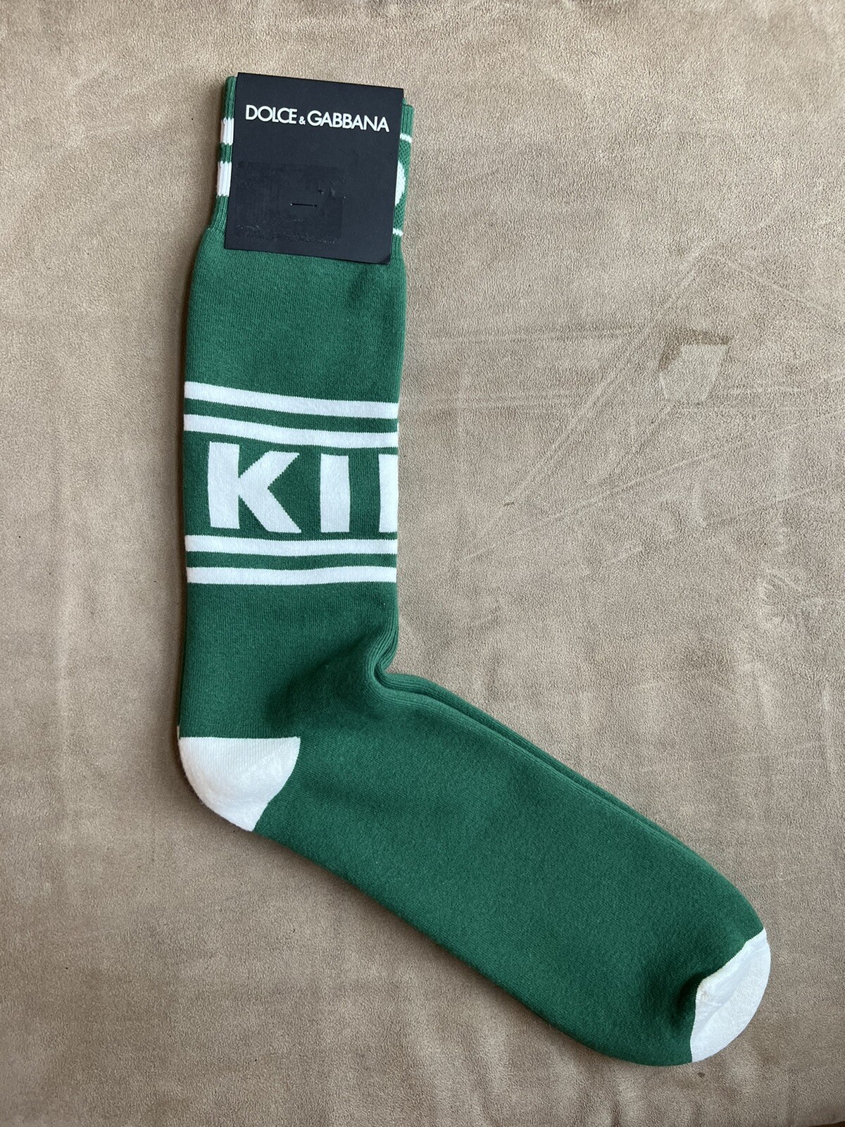DOLCE&GABBANA KNITTED GREEN KING 1984 LONG SOCKS COTTON SIZE XL