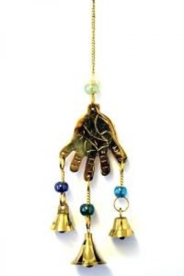 Hand of Compassion Brass Wind Chime Bells & Beads 9'' Long(assorted bead colors)