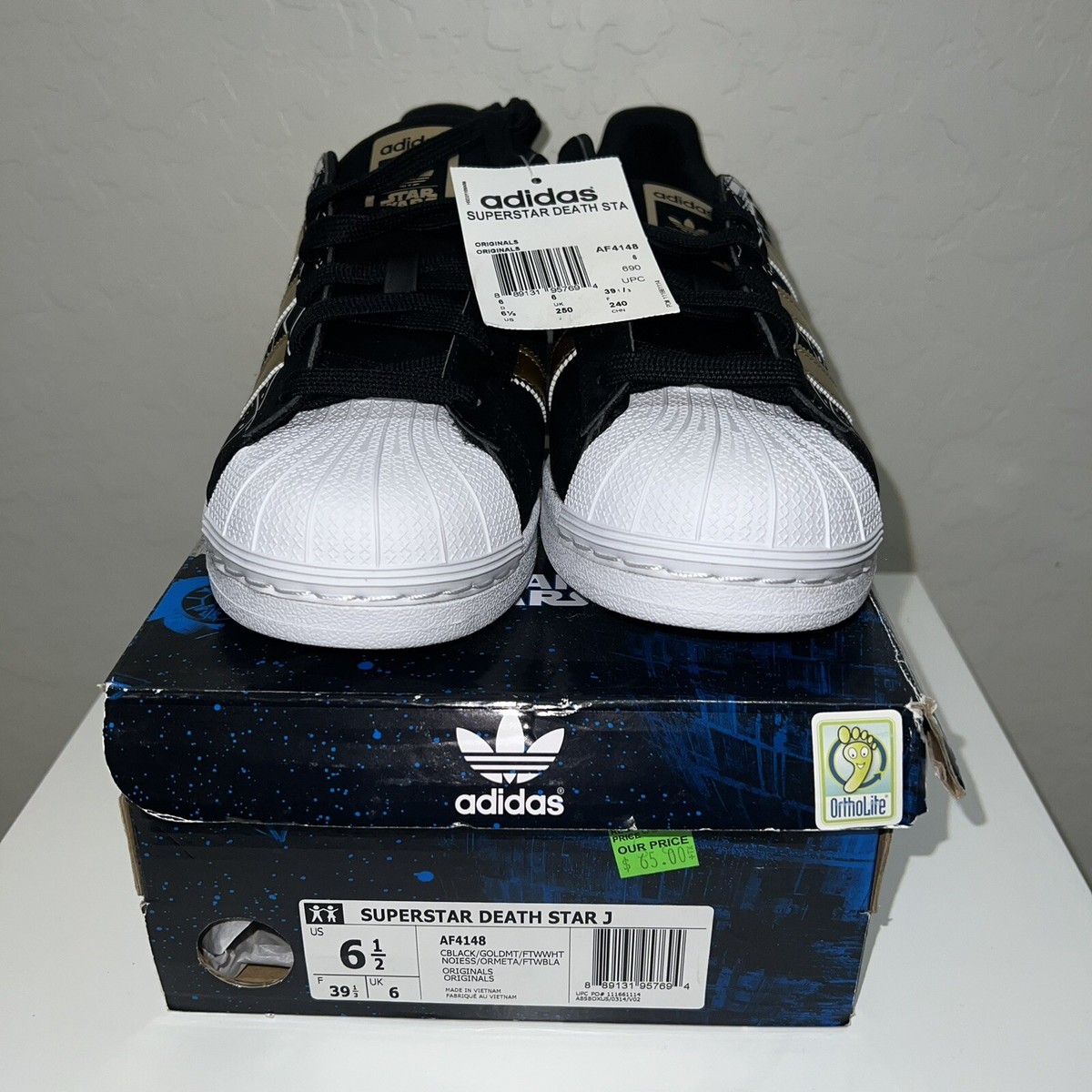 Kids Adidas Superstar Star Wars Death Star Shoe Gold AF4148