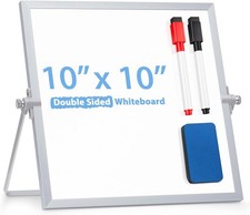 Small WhiteBoard with Stand 10" X 10", Magnetic Double-Sided Dry