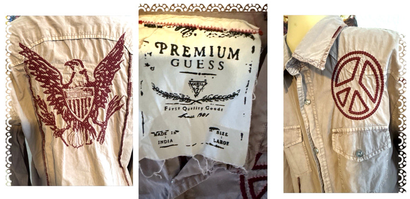 VTG GUESS PREMIUM EAGLE PEACE SIGN EMBROIDERY SNAP BUTTONS HTF SHIRT LG y2