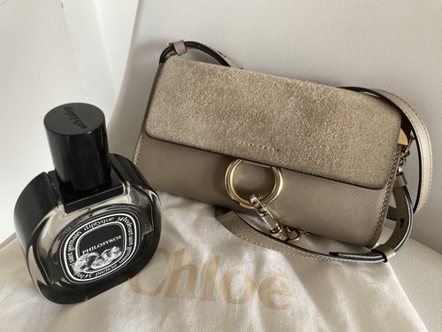 Celine Faye mini Shoulder Bag Calfskin Leather and Suede, grey