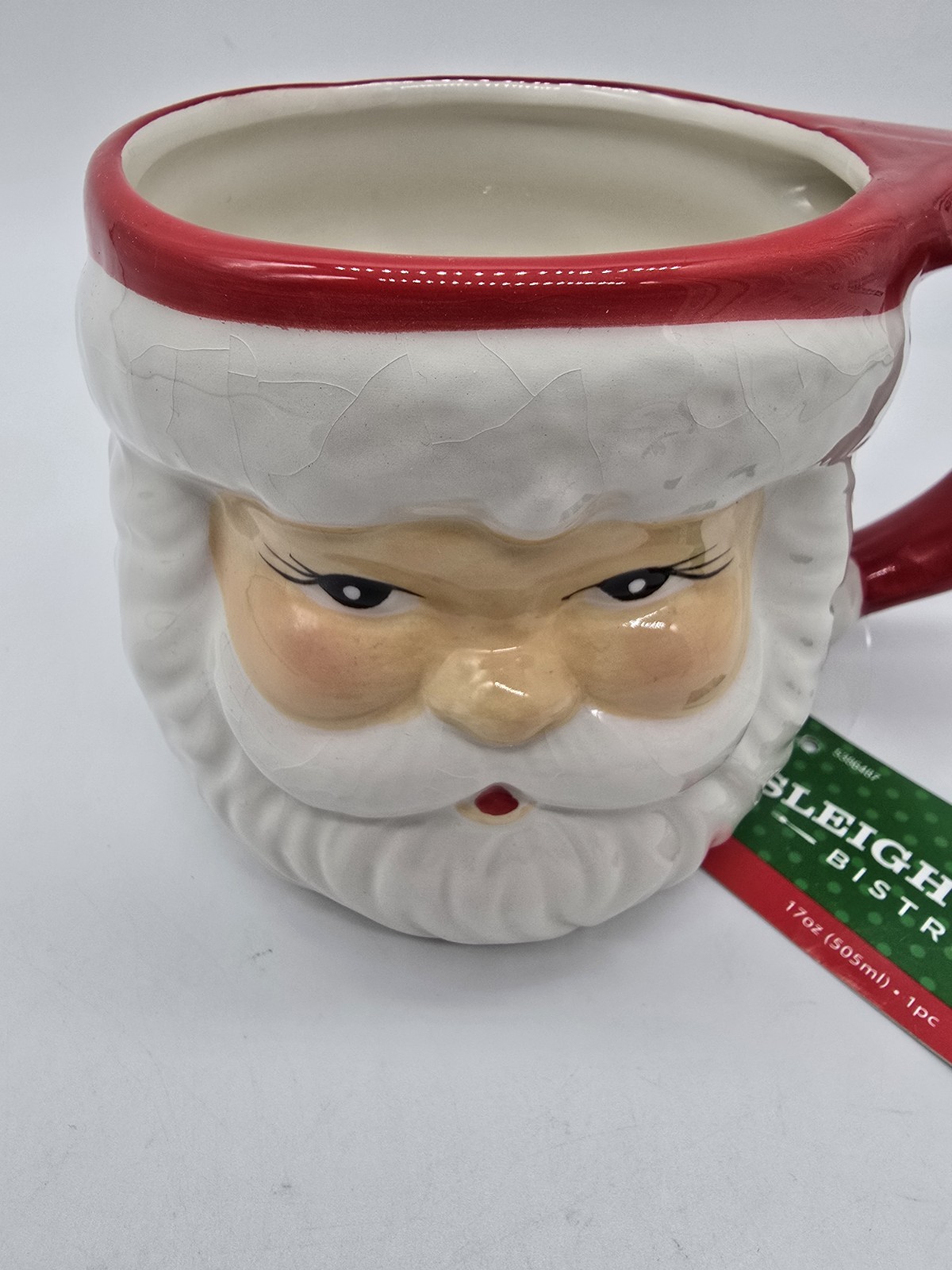 Santa Clause Sleigh Bell Bistro Figural Santa Mug 17 OZ Christmas New