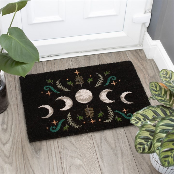 Black Dark Forest Moon Phase Indoor Entryway Welcome Doormat