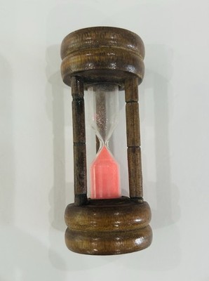 Vintage Small Mini 4  Wooden Hourglass Egg Timer Pink Sand Clock Working MCM