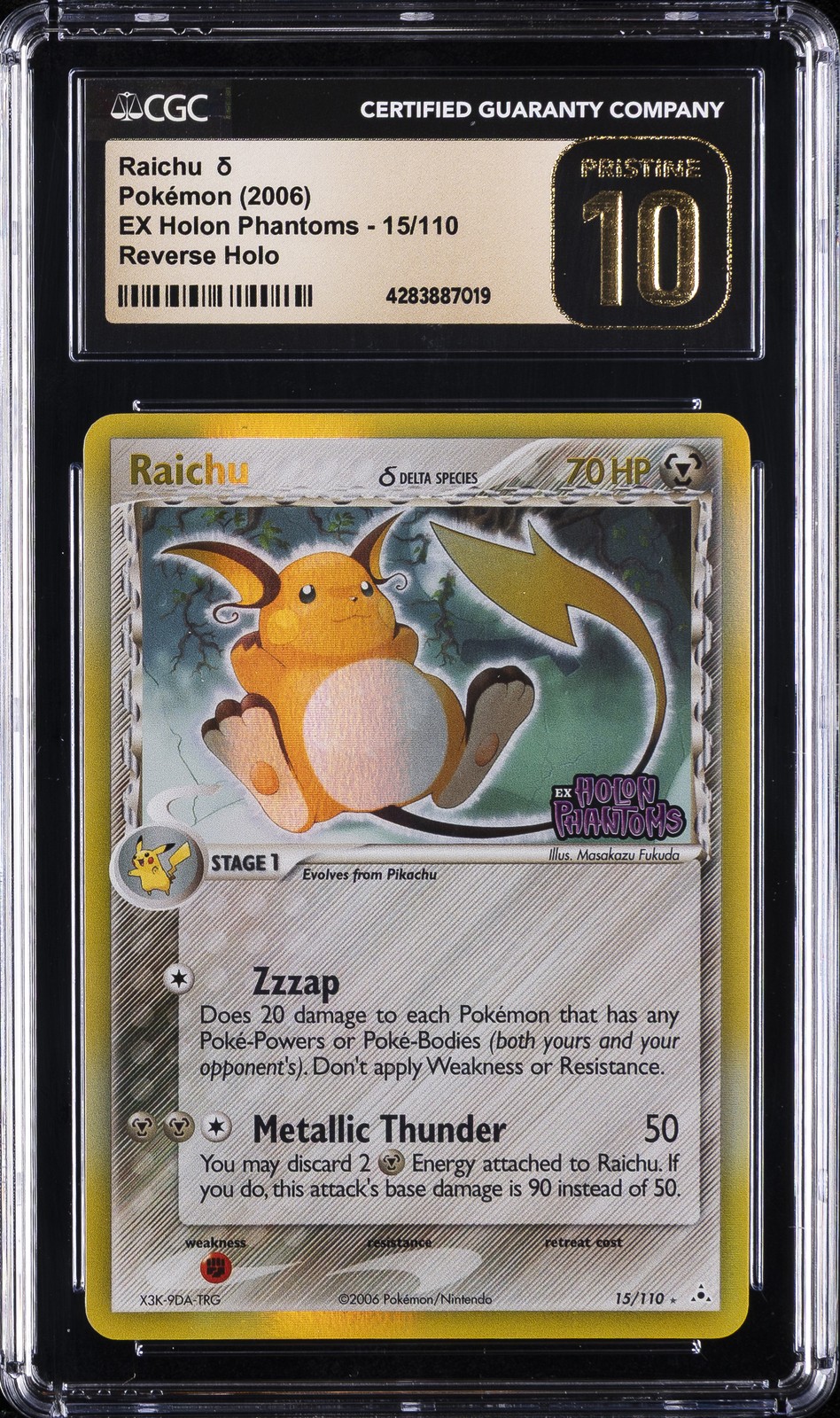 2006 POKEMON EX HOLON PHANTOMS REVERSE HOLO #15 RAICHU CGC 10 PRISTINE