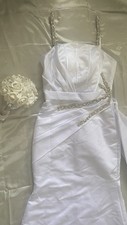 Beautiful White Satin Wedding Dress w/Beaded Straps - Excellent Condition