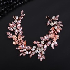 Bride Rhinestone Wedding Headband Gold Silver Leaf Hair Piece Headpiece Brida...