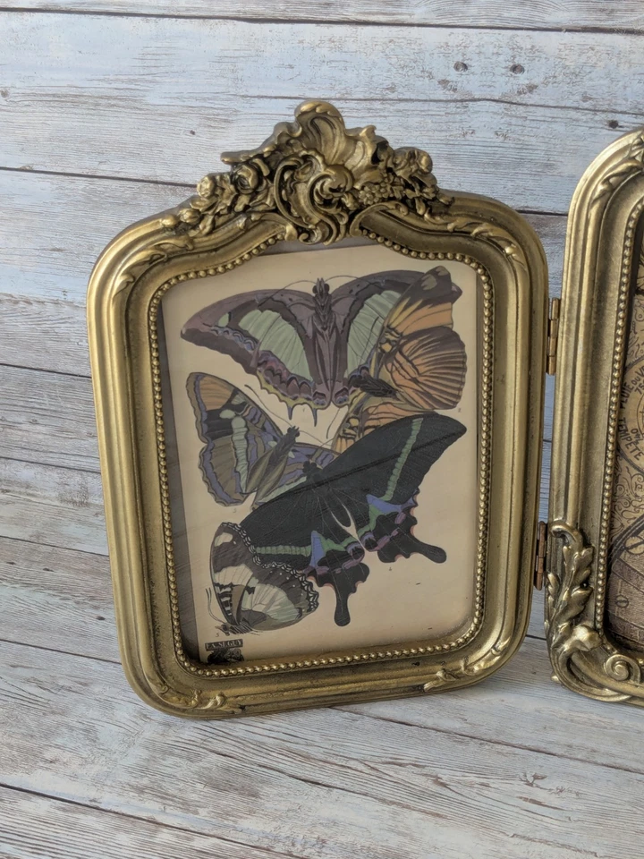 Marco de fotos Nicole Miller estilo Art Nouveau acabado dorado marco triple tríptico Foto 4 de 4