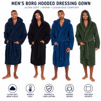 Mens Borg Fleece Dressing Gown Hooded Robe Warm Housecoat Bathrobe Winter