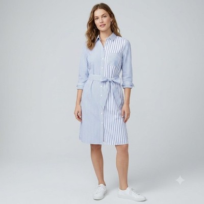 J.Crew Shirt Dress Womens 4 Blue White Stripe Coastal Nautical Preppy Tie Waist