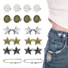 16 Sets Buttons Pins for Loose Jeans Pant Waist Tightener No Sew Jeans Button