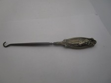 Antique Art Nouveau Sterling Silver Button Hook w/ Embossed Beautiful Lady