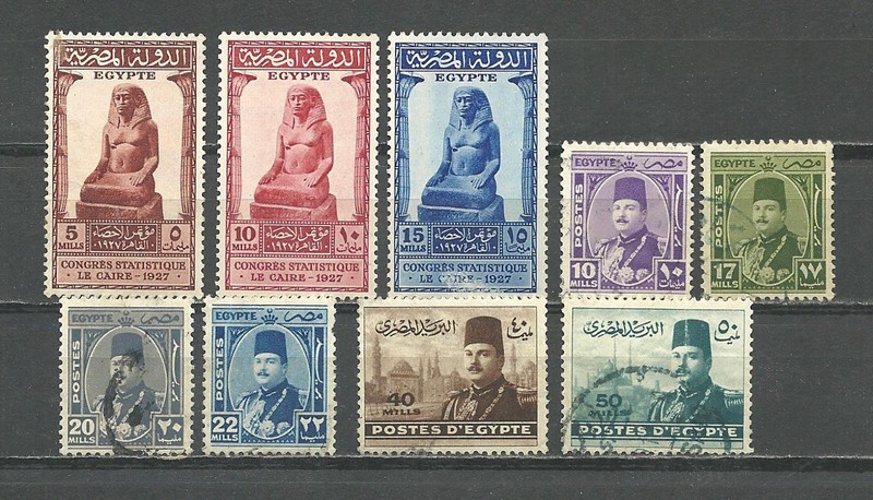 EGYPT, King Farouk, 1927-1946, used, lot of 9