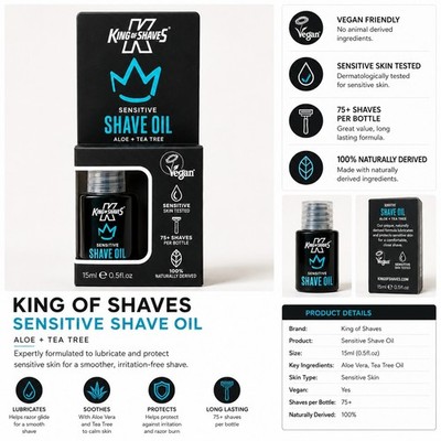 4 x 15 ml King Of Shaves Sensitive Rasieröl Aleo + Teebaum