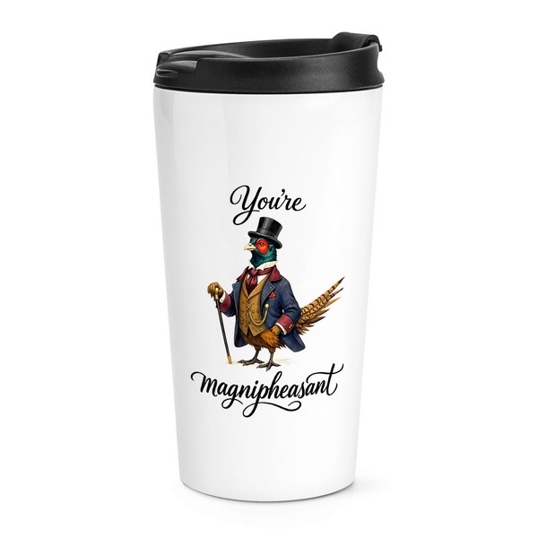 Gift Base Isolierter Thermobecher Travel Mug Pheasant 16Oz Weiß Metall 1-image