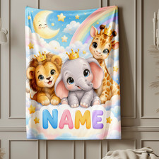 Personalized Crowned Safari Coral Fleece Blanket Wildlife Decor