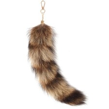 Alpertie Fluffy Raccoon Tail Keychain, Soft Real Fur Therian 1pc Brown, Brown