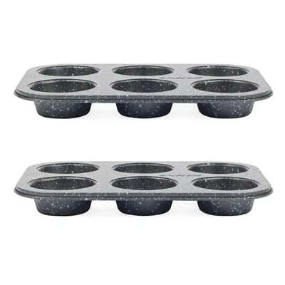 Salter Muffin Pan 6 Cup x2 Megastone Carbon Steel Non-Stick PFOA-Free Oven Safe