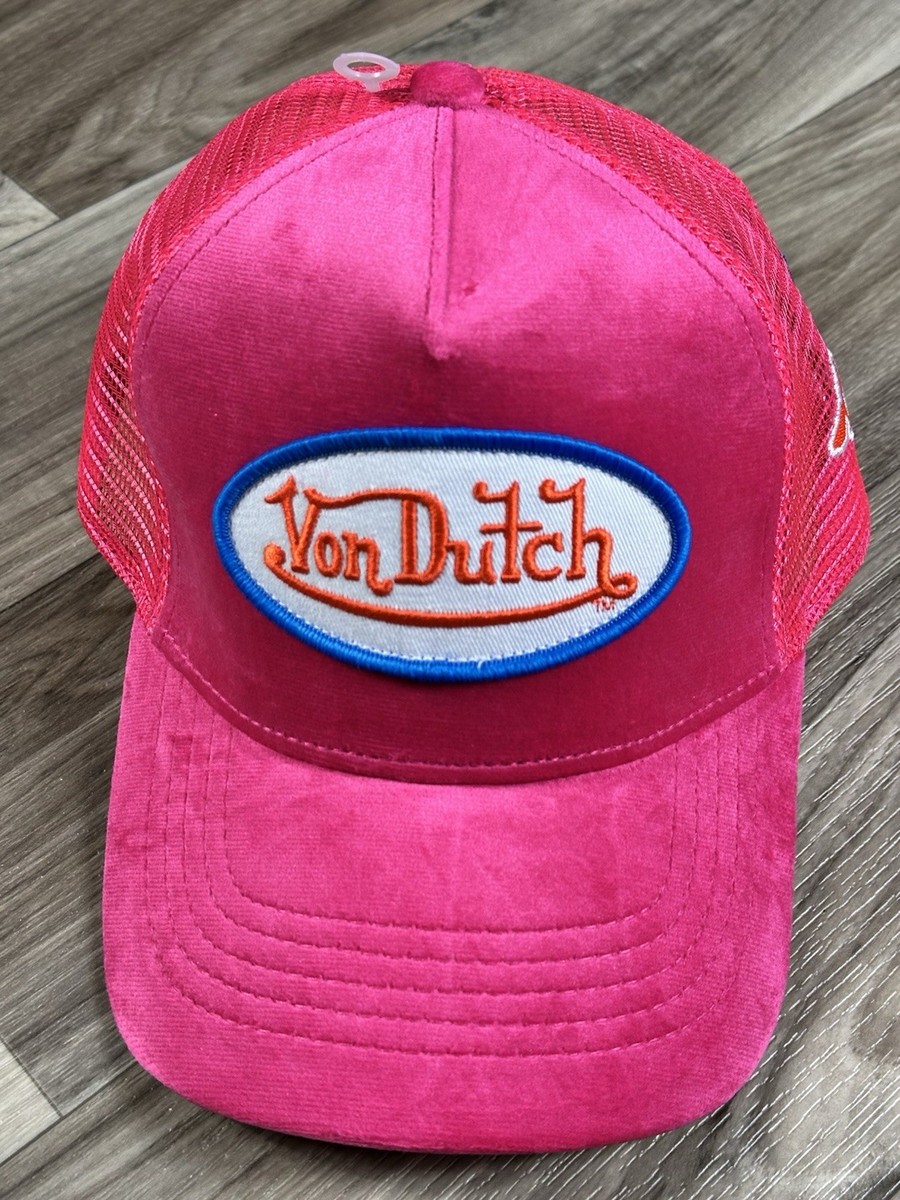 Von Dutch Trucker Hat HOLLY WOOD Pink Crush Velvet Red Embroidered