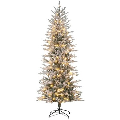 7.5' Flocked Artificial Christmas Tree with Warm Yellow Clear Light