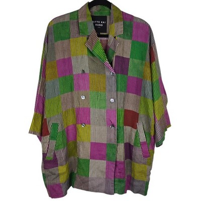 Bitte Kai Rand 100% Linen Jacket Womens 1 M/L Colorblock Check Artsy Lagenlook