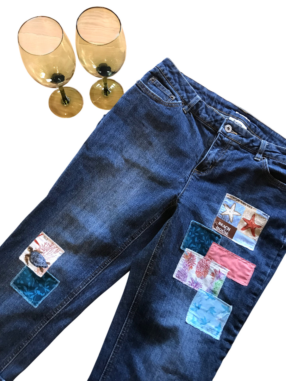 Upcycled Cropped Jeans Patchwork Capris, andmade … - image 7