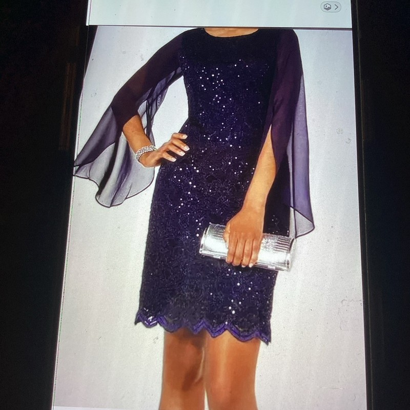 Women’s Formal Dress Size 8 Connected Apparel Navy Sequined Lace Cocktail Sheath