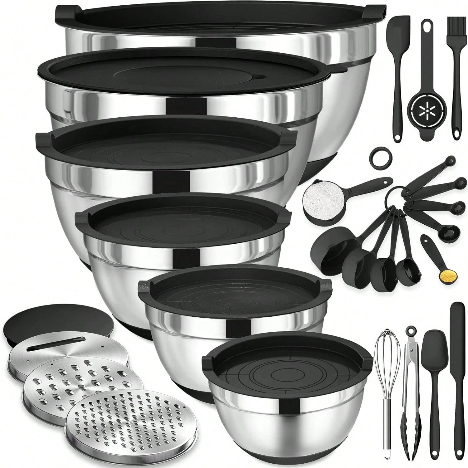 TAIMASI 26PCS Stainless Steel Mixing Bowls Set with Airtight Lids & Graters