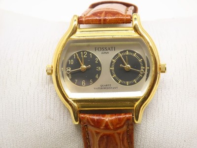 Fossati Dual Time Japan Watch Rare Vintage Futuristic 36mm Gold Cushion D6171