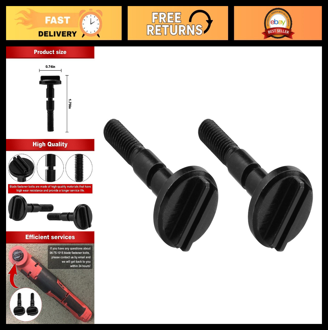 Blade Fastener Bolt for Multi-Tools, Cordless Saw - 2pcs Black Steel, Double Sta