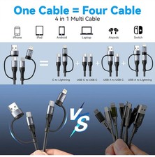 Coiled USB-C and Lighting Cable 4-in-1 Charger - 1.5 - 4 Ft - 60W