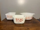 Pyrex Pink Gooseberry 501 502 Refrigerator Fridgie & 472 Casserole Dishes.