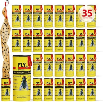 Fly Traps for Indoors Outdoor, Fly Paper Strips Sticky Hanging, Fruit Fly 35Pcs