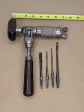 IV498 Stanley No. 982 Corner Bit Brace Hand Drill Rosewood Universal With 4 Bits